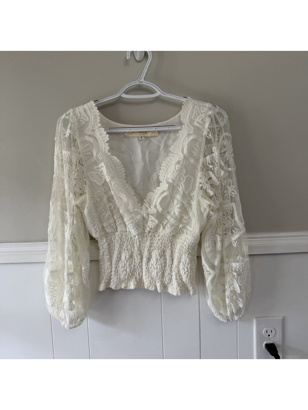 Jen's Pirate Booty Peasant Top Ivory Ruffled Fairy Gauzy Cottage V-Neck Sz S